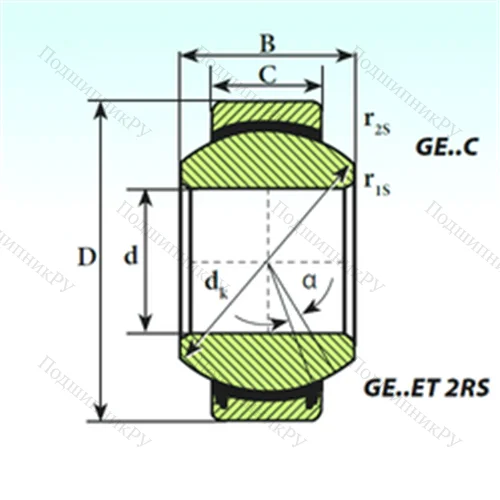 Подшипник скольжения сферический GE 45 ET 2RS от производителя  ISB