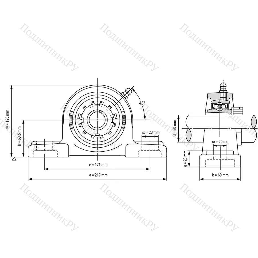 Подшипниковый узел UKP 211 - Вал: 50 мм