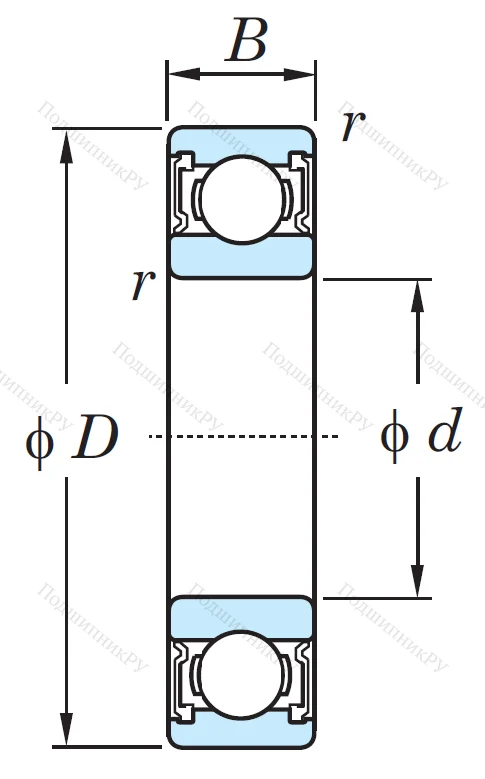 Однорядный шариковый подшипник 6800 2RSP