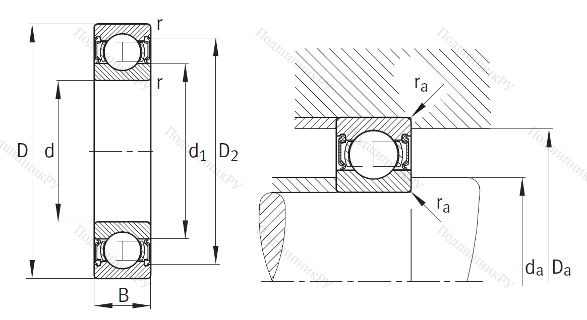 Однорядный шариковый подшипник 6004 C 2HRS