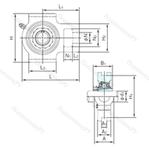 Подшипниковый узел шариковый радиальный UKT 213+H 2313