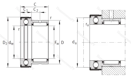 Комбинированный подшипник NKX 15 Z XL от производителя  INA Комбинированный подшипник NKX 15 Z XL от производителя  INA