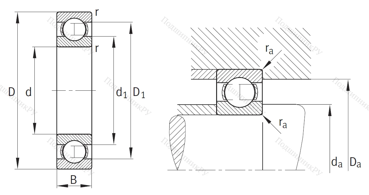 Однорядный шариковый подшипник 6311
