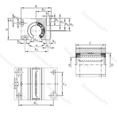 Подшипник шариковый линейный KGNO 12 C-PP-AS от производителя  INA