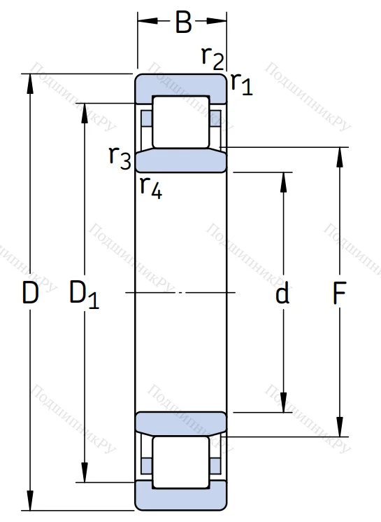 Роликовый цилиндрический подшипник NU 308 ECP