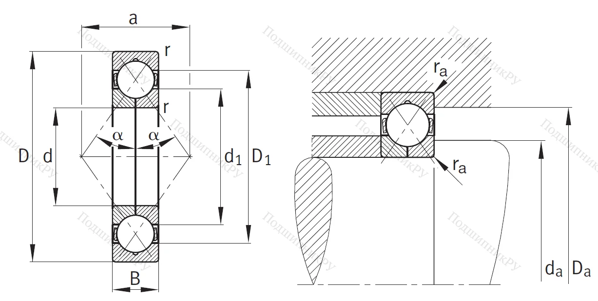 Радиально-упорный шариковый подшипник QJ 212 XL MPA