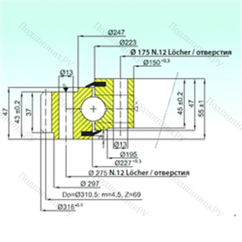 Подшипник шариковый опорно-поворотный EB 1.22.0225.400-1SPPN